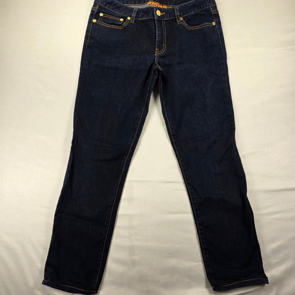Tory Burch Super Skinny Jeans Dark Wash Denim Embroidered Logo Size 29